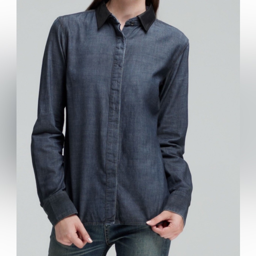 Rag & Bone Shirt with Lamb Leather Collar